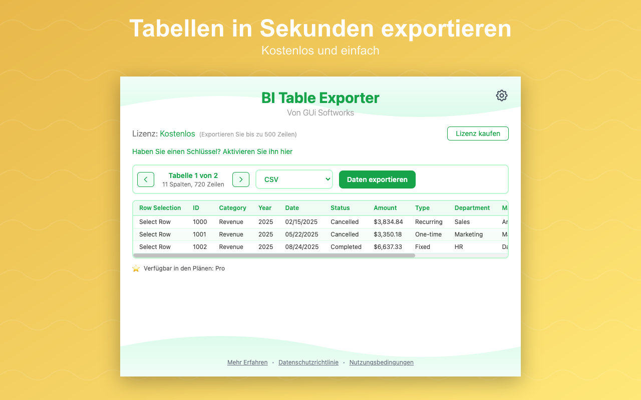 BI Table Exporter in Aktion bei einem Power-BI-Bericht
