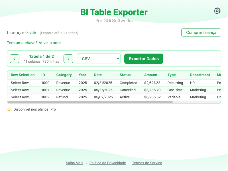 Captura de tela do popup da extensão