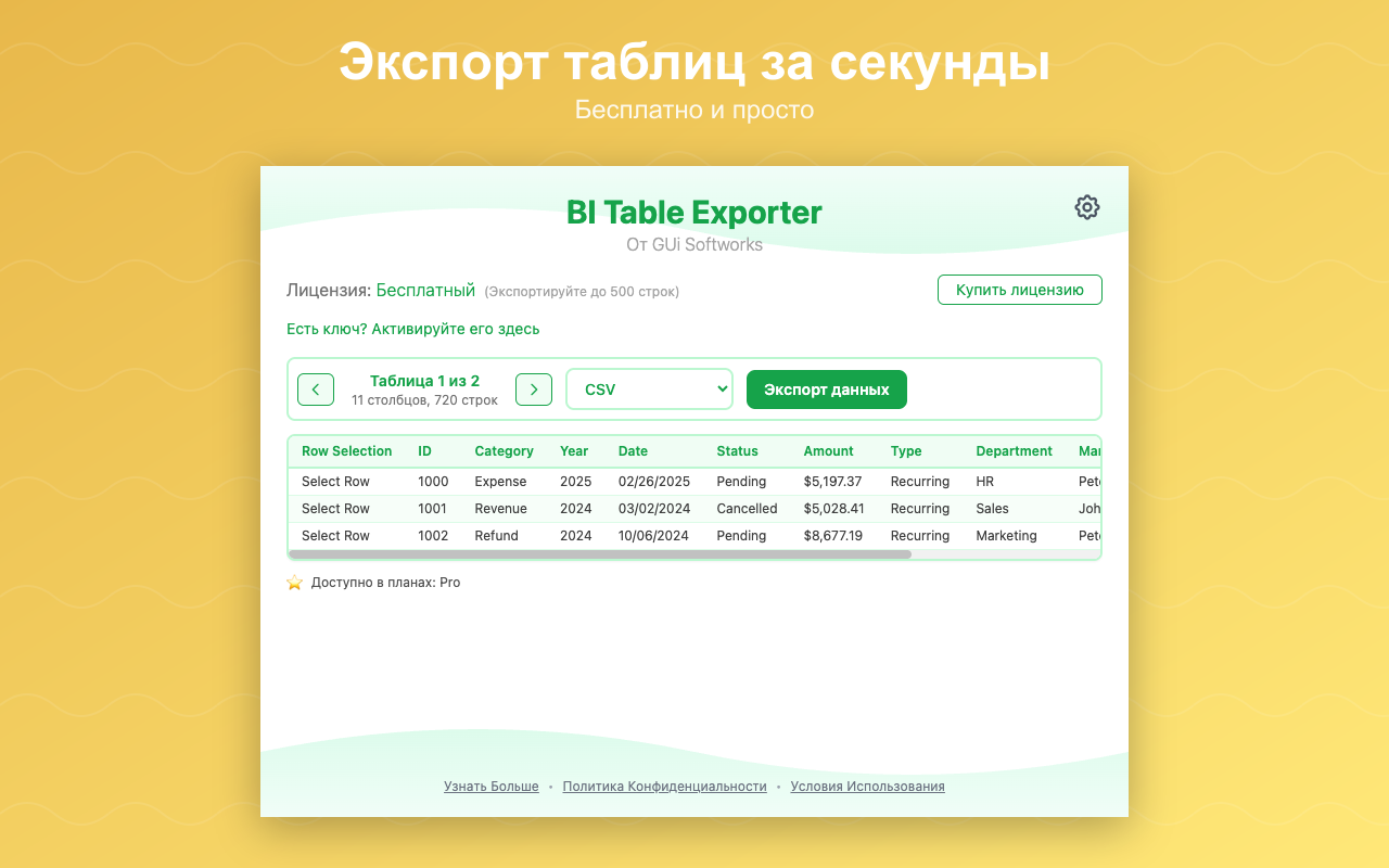 BI Table Exporter в действии в отчёте Power BI